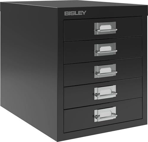 BISLEY Schubladenschrank aus Metall für DIN A4 in schwarz Schrank mit 5 Schubladen Büroschrank Werkzeugschrank