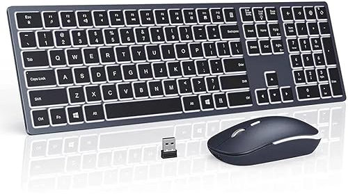 Backlight Wireless Keyboard and Mouse Combo 2.4G USB Silent Keyboard Set Rechargeable Full-Size Slim Keyboard & Mouse Set