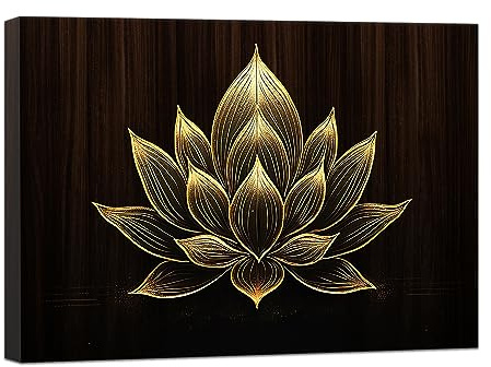 Abstrakter Lotus-Kunst, Zen, Leinwanddruck, goldfarbenes Blumengemälde, Seerose, Blumenbild für Badezimmer, Meditation, Dekor, gerahmt
