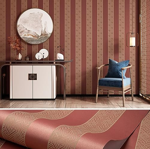 BPILOT Tapete Vliestapete Im Neuen Chinesischen Stil Klassische Vertikale Streifen Für Wohnzimmer Schlafzimmer Nicht Selbstklebende Tapete Rot