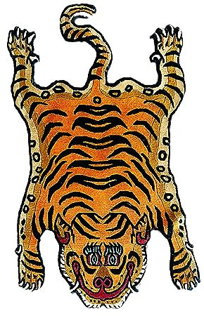 Himalayan Craft Handgetufteter tibetischer Nepali Tiger Wollteppich Yogamatte handgeknüpft Teppich Tiger Neuseeland Wollteppich 100 Knoten - handgefertigt in Nepal