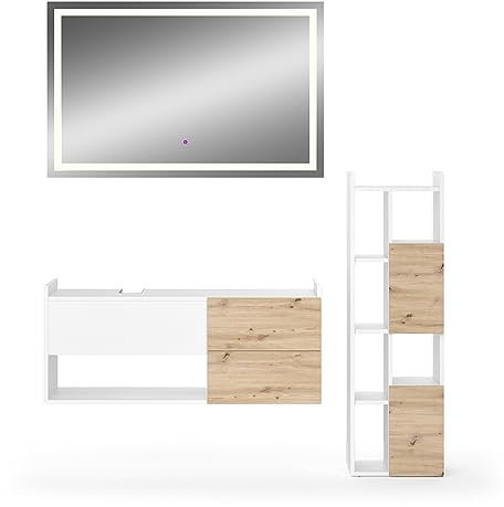 Vicco Conjunto de Muebles de baño Alf, Blanco/Roble, 3 Piezas
