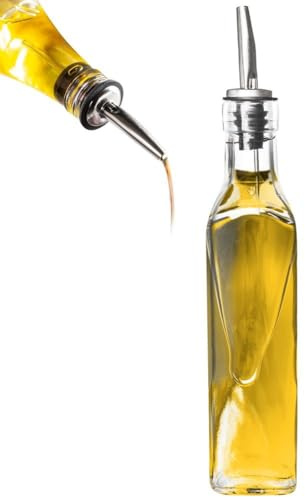 orion group Ölflasche Glasflasche Essig und ölspender mit Ausgießer | Olivenölspender Essigspender aus Glas Transparent Olivenöl Spender 250 ml Oil dispenser für Küche