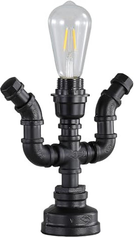 Kaj Hejmo Vintage Table Lamp with Lampshade Ring, Steampunk Industrial Water Pipe Edison Desk Lamp, E27 Bedside Table Lamps for Bedroom Office Home Shop Decor (Hands Up Style, Black)