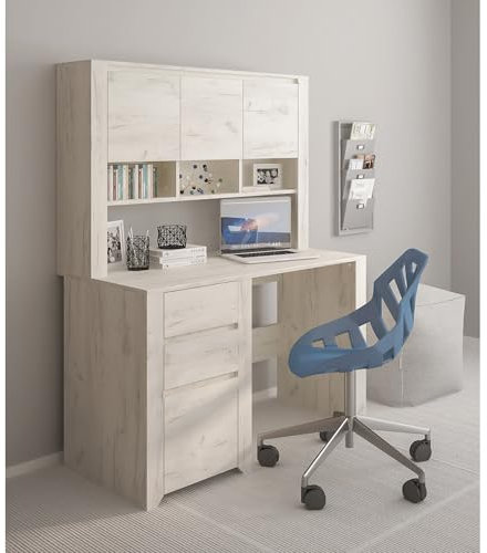 Lomadox Schreibtisch mit Aufsatzschrank in Craft Eiche weiß