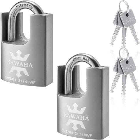 KAWAHA 21/40-2PS Candado de acero inoxidable de alta seguridad con llave de acero inoxidable para uso en interiores y exteriores (resistente, antioxidante) (1-9/16 pulgadas. (40 mm), llave igual -