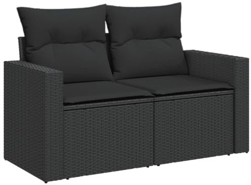 vidaXL Gartensofa mit Kissen 2-Sitzer, Sofa für Garten Terrasse, Terrassensofa mit abnehmbarem waschbarem Bezug, Gartenmöbel Terrassenmöbel, Schwarz Poly Rattan