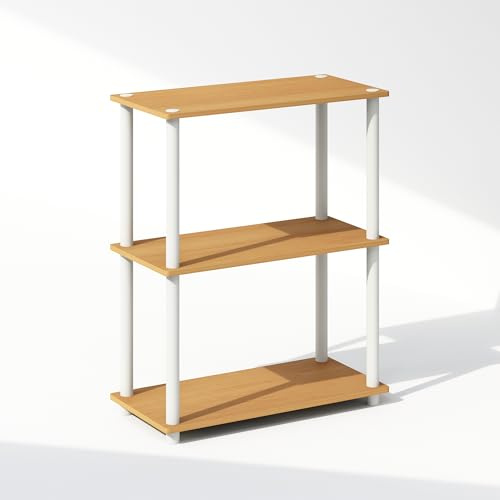 Furinno Turn-N-Tube 3-stufiges, kompaktes Mehrzweck-Präsentationsregal, Regaleinheit, Bücherregal, Buche/Weiß