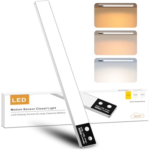 BOOTEEK Luz Armario con Sensor de Movimiento, 30CM Recargable Luz LED Adhesiva 3000K-6500K Regulable Luz Nocturna Magnética Barra LED para Cocina, Gabinete, Pasillo, Escalera, Sótano, Garaje