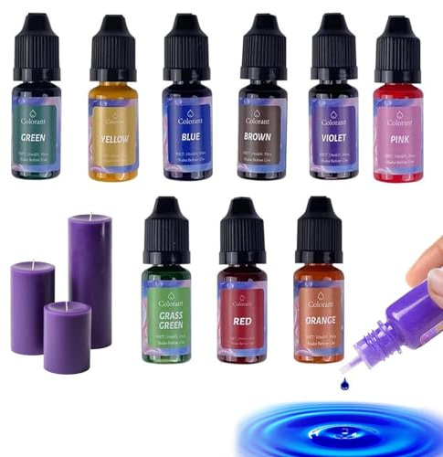 Tintes Líquidos para Velas - 9 Colores Concentrados, Kit Colorante de Cera, Pintura para Velas de Soja y Parafina - 10 ml Cada Uno