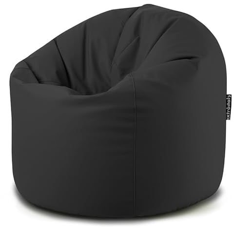 extroitaly Pouf Sacco XXL (Nero) Poltrona in Ecopelle Idrorepellente di Alta Qualita' diametro cm.95 schienale cm.h.130 Riempimento Incluso Cuciture Ribattute Cerniera sul Fondo