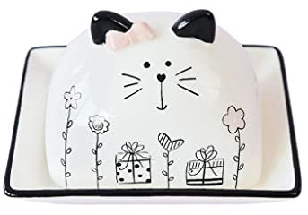 CTCOIJRN Beurriers d'intérieur créatif en céramique avec couvercle, petit plateau en céramique, boîte à beurre, assiette à dessert décorative, assiette de présentation de fromage, ornements de chat, r