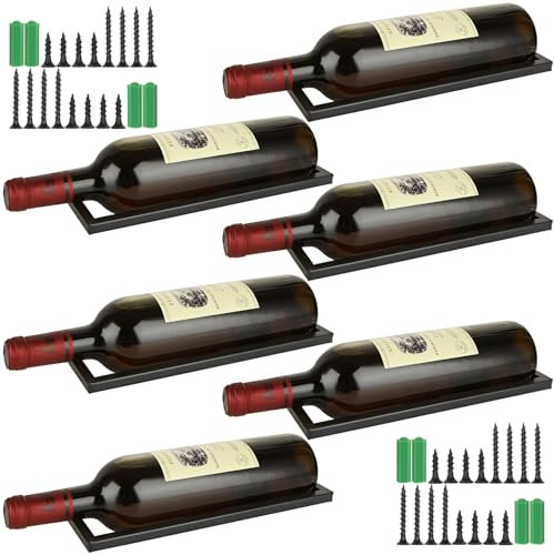 ZOFUN 6 Pcs Wine Racks Wall Mounted, 27 x 9 cm Individual Wall Wine Rack with Fixed Screws, Black Metal Wine Racks for Wine Bottle Organization Kitchen Wine Bottles Bulk Storage