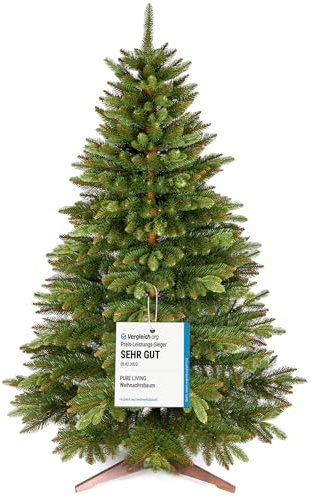 Premium Weihnachtsbaum künstlich 220cm -TESTSIEGER - Naturgetreu, dichte Zweige, Künstlicher Weihnachtsbaum mit Holzständer und Aufbewahrungstasche – Tannenbaum künstlich von Pure Living