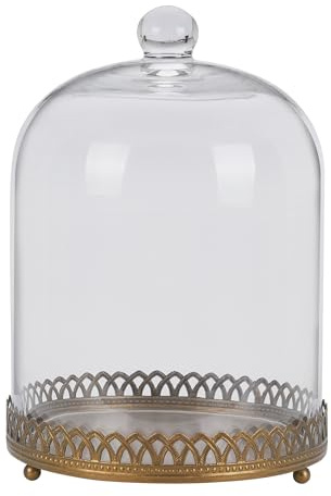 Twakutwku 35,6 cm hohe große, stabile, handgefertigte Glasglocke mit Metallsockel in Gold für Pflanzen, Terrarium, Sammlerstücke, Kerze, Glockenglasvitrine (Metallsockel, 35,6 cm)