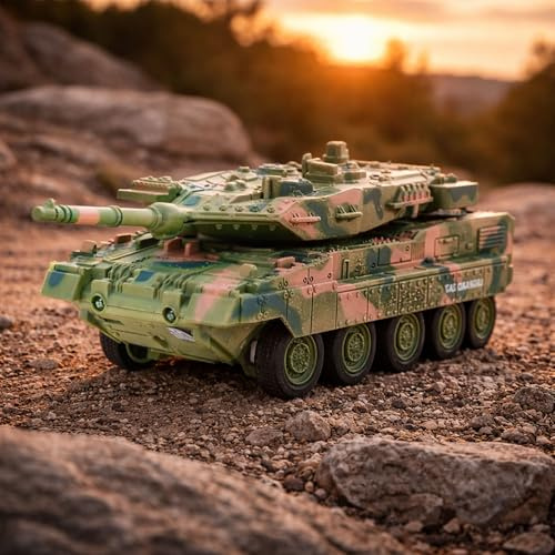 RC ferngesteuerter German Leopard 2A7 Panzer-Kampfwagen mit Fernsteuerung und integr. Akku, Hochwertiges und robustes Tank-Fahrzeug, Militär-Spielzeug, Modellbau Panzerwagen für Kinder und Erwachsene