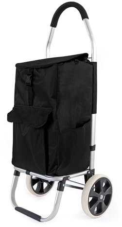Wiltec Einkaufstrolley klappbar 36,5 x 44 x 103 cm bis 40 kg, Hackenporsche mit Zwei Rädern, Faltbarer Trolly Einkaufswagen mit Handgriff, Shopping Trolley mit großer Einkaufstasche