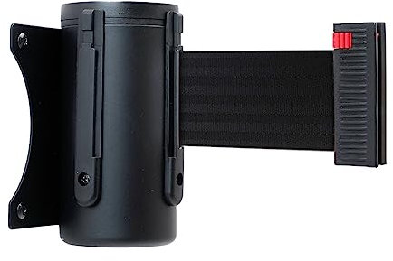 Danieli Store | Barrera de Pared Metálica de 3 Metros con Cinta y Clip Receptor | Barandilla Extensible con Cinta Retráctil | Barrera de Seguridad con Montaje a Pared (NEGRO)