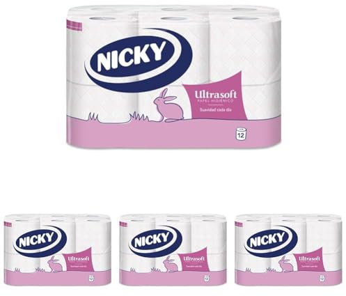 Nicky Ultrasoft Papel Higiénico - Paquete de 48 Rollos, 140 Hojas de 2 Capas, Delicado Aroma a Talco, Dermatológicamente Testado, Embalaje Reciclable, Celulosa 100% Pura