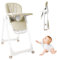 UISEBRT Kinderhochstuhl Klappbar, Höhenverstellbarer Baby Essstuhl mit Liegefunktion, Verstellbarem Doppeltablett und 5-Punkt-Gurt, Tragbarer Hochstuhl für Zuhause und Unterwegs, Beige