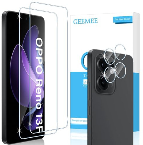 GEEMEE pour Oppo Reno 13F/Reno 13 F/Oppo Reno 13 FS 5G Verre Trempé, Protection écran et Caméra Arrière Protecteur, 2+2 Pièces Ultra Clair 9H Crystal Protection Ecran Anti - Rayures Screen Protector