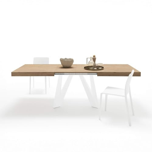 MOBILI FIVER, Ausziehbarer Esstisch Romina 160(240) x90 cm, Wildeiche, Weiße Eisen Beine, Made In Italy