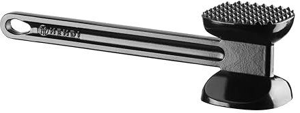 HENDI Fleischklopfer, XL, doppelseitig, zum Glätten und Zartmachen von Fleisch, langer Griff, mit Aufhängeöse, Schnitzelklopfer, Fleischhammer, 300x80x(H)80mm, Aluminium, schwarz