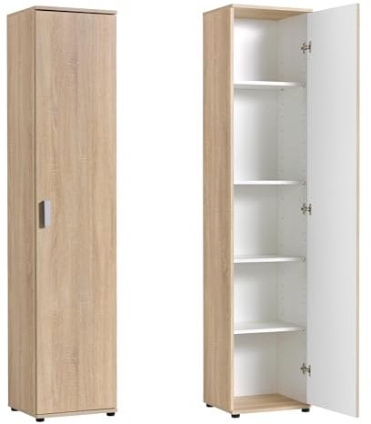 Home Collective Schmaler Mehrzweckschrank 40 cm breit mit 1 Tür & 4 Einlegeböden, Universalschrank Haushaltsschrank für Haushalt, Flur, Büro oder Schlafzimmer, 40x35x184 cm (BxTxH), Sonoma Eiche