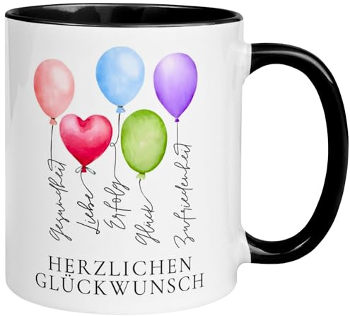 Geburtstag Tasse | Herzlichen Glückwunsch – Gesundheit Liebe Erfolg | Geburtstagsgeschenk ohne Zahl Männer Frauen | Party Kaffeebecher | Geburtstagsparty Dekoration | Geburtstagstasse