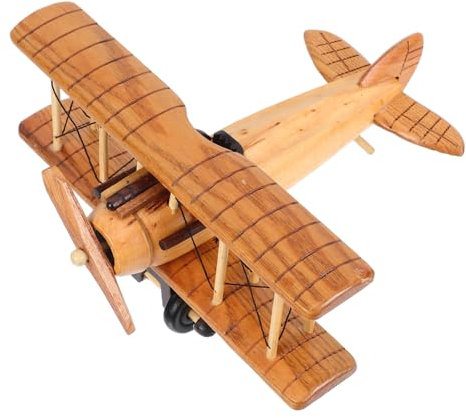 MUCKLILY Modellflugzeug aus Holz Flugzeugstatue Doppeldecker-Skulptur aus Holz Flugzeug-Statue Flugzeug Figur Flugzeugfigur Vintage -Flugzeugmodell Wohnkultur Khaki