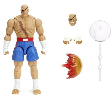Jada Toys Street Fighter Figur Sagat (19 cm) - bewegliche Sammel- und Actionfigur aus Street Fighter 2: The Final Challengers, mit alternativem Kopf, Händen und Zubehör, ab 13 Jahre