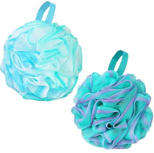 2 PCS Large Shower Puff, Loofah Exfoliating Bath Sponge-60g/PC,Body Poufs, Shower Sponge, Shower Scrunchie for Women and Men,Scrunchie Mesh Pouf Bathroom Sponge