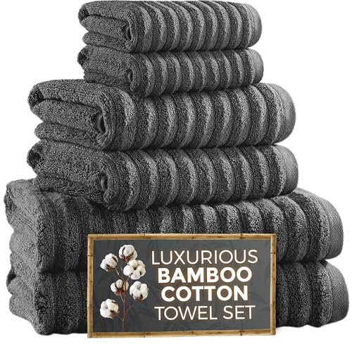 Towelogy® Luxury Towel Bale Set | Premium Blend of 60% Bamboo and 40% Cotton | 1x Bath Sheet, 1x Bath Towel, 2x Hand Towels, 2x Face Cloths | Super Soft and Quick Dry Bathroom Towels (Grey)