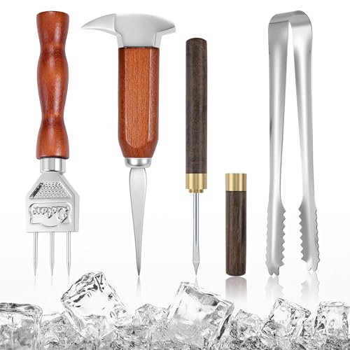 Lpraer 4-teilige Eispickel Set, Edelstahl Eishacker mit Holzgriff Eiszerkleinerer Eispickelwerkzeug für Eisherstellung in der Küche, Bar, Barkeeper, Picknick, Camping, Zuhause Küchenwerkzeug