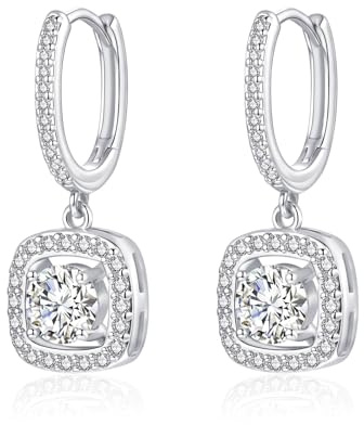 Josfeva Silber 925 Creolen Ohrringe Damen, 925 Silber Creolen mit Anhänger | Quadrat Herz Rund Kreolen Hängend mit Cubic Zirkonia, Hypoallergen Nickelfrei Ohrschmuck zum Geburtstag mit Geschenkbox