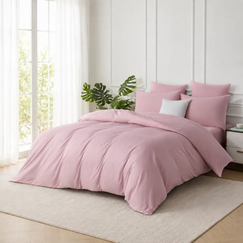 Luowei Satin Bettwäsche 135x200 cm Baumwolle, Rosa, Oeko-Tex | 100% Baumwolle Hautfreundlich Weich Bettwäsche‑Set, 2‑teilig mit Reißverschluss, Kissenbezug 80 x 80 cm