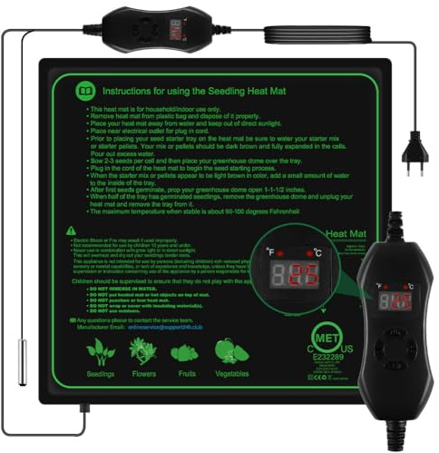 AOOWU 70W Heizmatte Pflanzen mit Thermostat - Schnelle Erwärmun, Feuerschutz, Wasserdicht - Sämlinge Heizmatte, Wärmematte zur Keimung und Temperatur für Sämlinge, Haustiere und Reptilien, 52 x 52cm