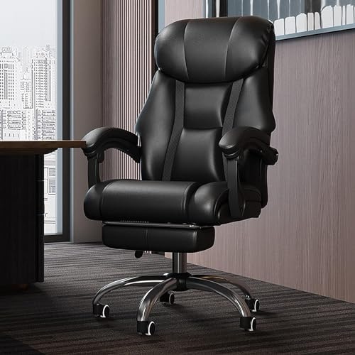 Ergonomischer Bürostuhl, neigbarer Bürostuhl, Ledersessel mit Armlehnen und Rollen, Belastbarkeit 200 kg