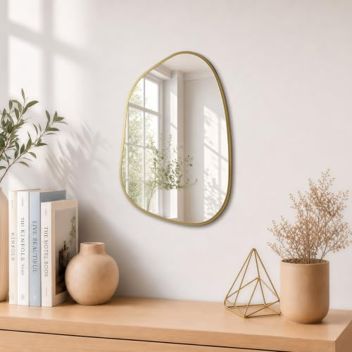 PERFNIQUE Asymmetrischer unregelmäßiger Wandspiegel, 40 x 30 cm, Goldspiegel für Badezimmer, Schlafzimmer, Wohnzimmer, Eingangsbereich, kleiner Spiegel, dekorative moderne Boho-Wanddekoration