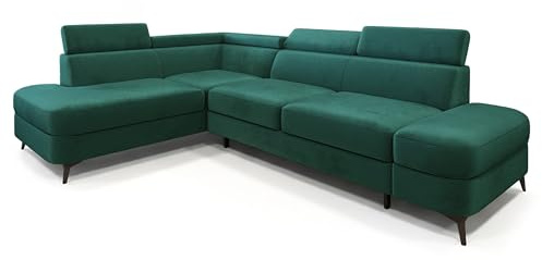 Masseno Ecksofa AVISE M L-S mit Schlaffunktion L-Form, Klassisch Sofa mit Bettkasten, Wohnzimmersofa, Couch, Soffa, Bettsofa, Couchgarnitur - Grün, Monolith 37