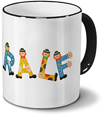 printplanet Tasse mit Namen Ralf - Motiv Holzbuchstaben - Namenstasse, Kaffeebecher, Mug, Becher, Kaffeetasse - Farbe Schwarz