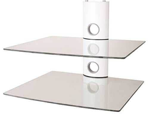 NEG HiFi-Regal Suspender 502W HiFi-Rack Konsolen-Rack Wandregal schwebend (weiß) mit 2 großen Glas-Ablagen (transparent) und Kabelmanagement-System