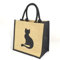 Jutetasche, Sackleinen, bedruckt, Katzenmotiv, Textil, schwarz, M