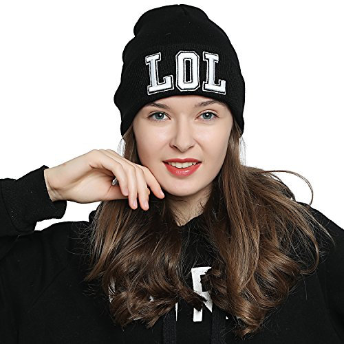 DonDon Mütze Damen Beanie Statement Wintermütze LOL