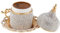 DEMMEX Taza de café turco y espresso, elegante taza de café árabe griego turco con porcelana interior, soporte de metal, platillo y tapa, hecha a mano con cristales, 2 onzas, 60 ml (dorado con