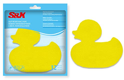 S&X Non-Slip Bath Stickers for Kids, Pack of 12 PCS Cartoon Duck Shower Floor Anti Slip Stickers – Comfortable Grip On Slipper Surfaces