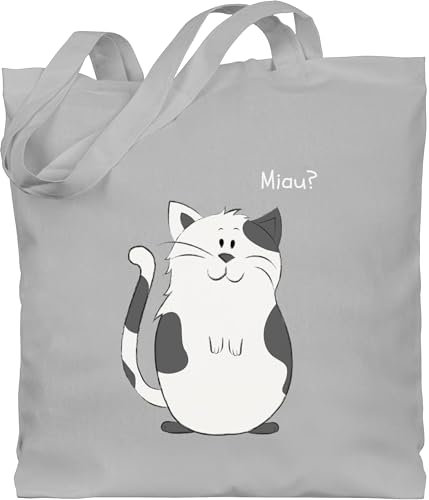 Baumwolltasche - Tiermotiv Animal Print - lustige Katze - Unisize - Hellgrau - geschenkideen katzenliebhaber tiermotive cat bauwollbeutel katzenbeutel tiermotiven meow beutel katzentasche tier