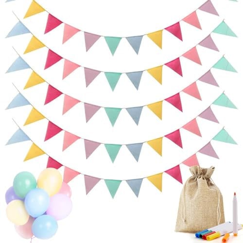 Dusor Wimpelkette Outdoor, 5 Stück 5M 60 Wimpel, Wimpelkette Kinderzimmer, Happy Birthday Girlande Geburtstag, für Party Deko, Einschulung Deko