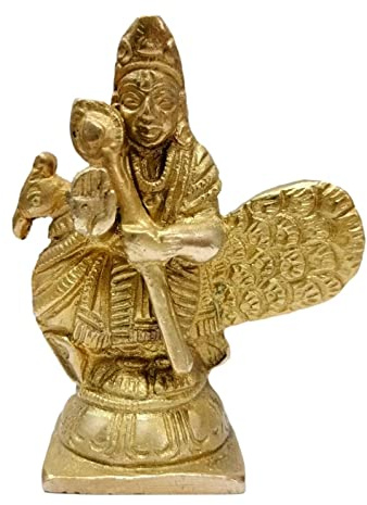 athizay Kleine Messing Kartik Lord Statue mit Pfau Murugan Figur 8cm Messing Kartikeya Idol für Zuhause Tempel