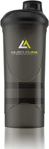Black Protein Shaker Plus Storage Screw top 100% Leak Proof Drinks Bottle 500ml to 700ml by Musclelinx